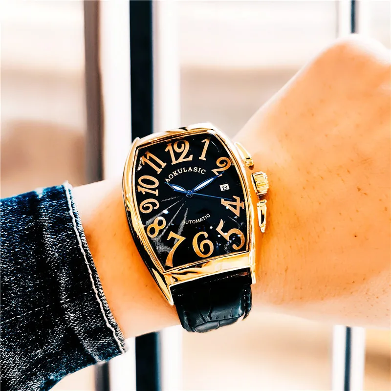 

Best selling fashion men's watch wine barrel type European and American leisure automatic mechanical watch stainless steel watch