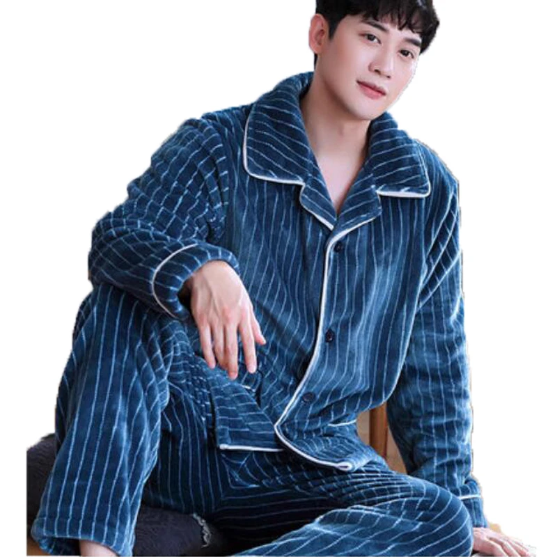 

Winter Pajamas Set Men Sleepwear Warm Flannel Long Sleeves Trousers Pajama Suits Homewear Thick Home Suit Pijama Hombre