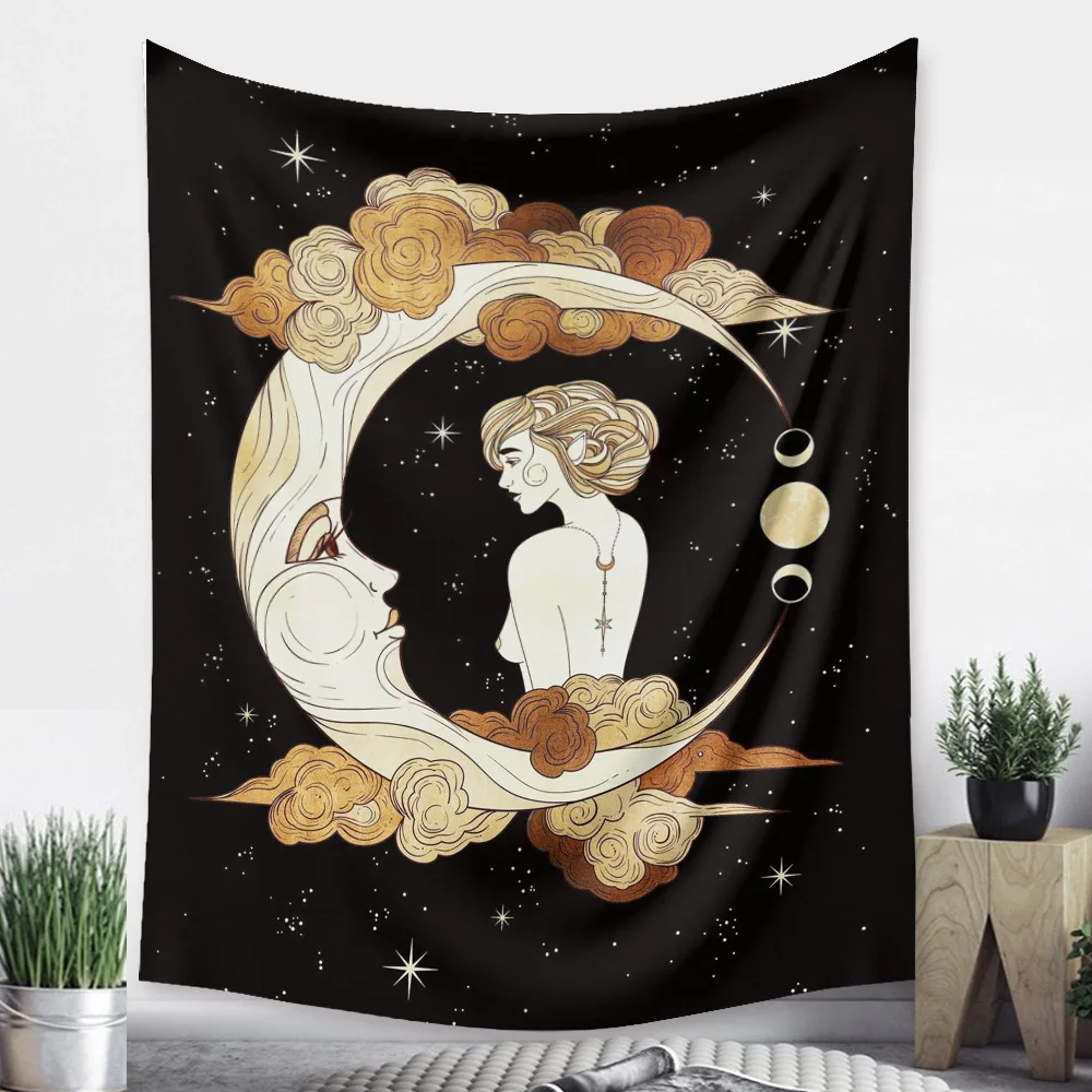 

Bohemian Moon Tapestry Wall Hanging Cloth Background Home Decoration Table Picnic Mat Blanket Ceiling Bed Cover Sofa Sets Carpet