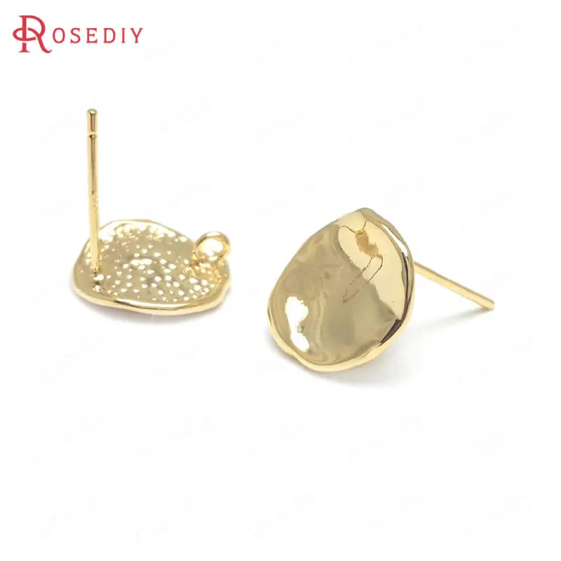

(36899)10PCS 12x10MM 24K Gold Color Brass Irregular Round Stud Earrings High Quality Diy Jewelry Findings Accessories wholesale