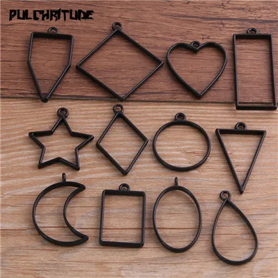 PULCHRITUDE, 8 шт./лот, смешанные, 7 цветов, геометрическая фигура, шарм, полый клей, пустая подвеска, поднос, ободок, подвески, сделай сам, ручная работа - Окраска металла: Random 8pcs Black