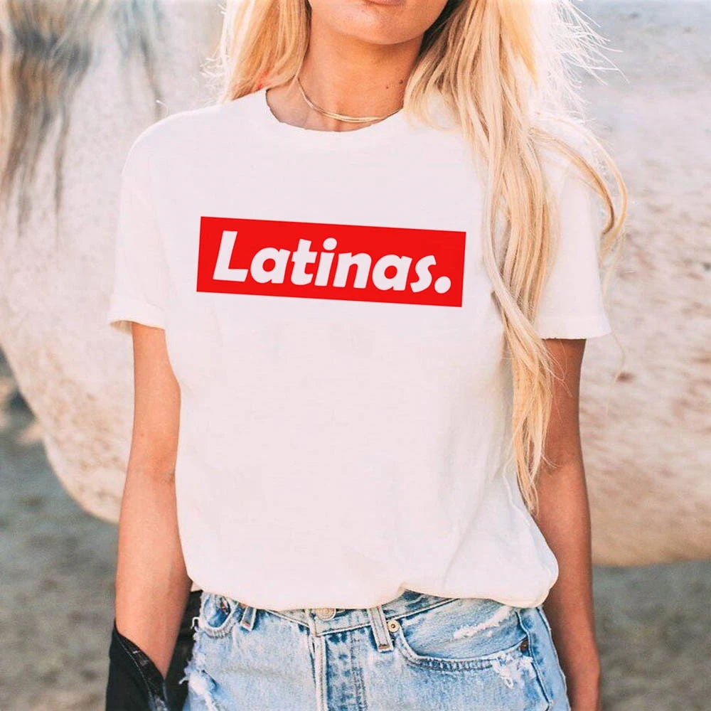

Latinas Print T Shirts Women Summer Short Sleeve Slogan T-shirt Moletom Do Tumblr Tees Tops Feminist Shirt