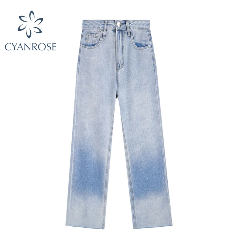 

Женские джинсы контрастных цветов, длинные брюки в Корейском стиле с градиентом и высокой талией, джинсовые брюки с широкими штанинами, осе...