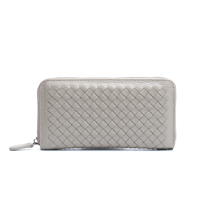 LIGHT GREY SC женские кошельки, Женский тканый длинный клатч ручной работы, Дамский брендовый Кошелек для монет для девушек, новая мода, кошелек из искусственной кожи, держатель для карт с несколькими карманами - Цвет: LIGHT GREY