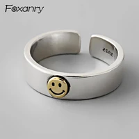 foxanry 925 stamp engagement rings vintage simple smiling face handmade anillo for women wedding accessories jewelry