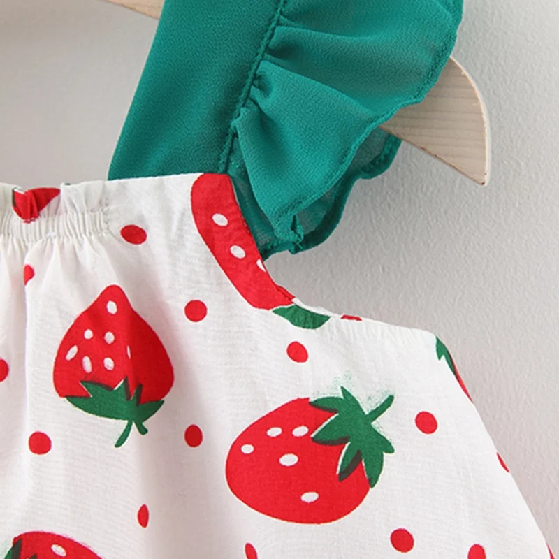 Милое Платье с принтом клубники для маленьких девочек Детское платье принцессы