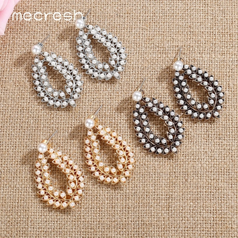 Mecresh трендовые имитация жемчуга длинные серьги в форме слезы корейский