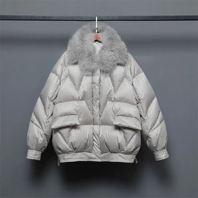 2021 New Women's 90％Winter Down Jacket Real fox Fur Collar Woman Short Korean Puffer Coat Thick Warm Women Down Parkas Outwear