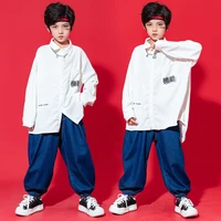 kid cool kpop hip hop clothing white oversized shirt top streetwear denim jeans pants for girls boys jazz dance costume clothes