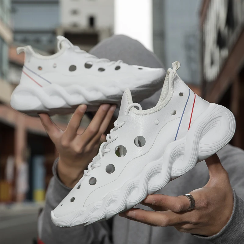 

Fashion Shoes Quality Leather Microfiber Rubber Bottom White Black Breathable Mens Running Shoes Sport Sneaker Casual Trainer