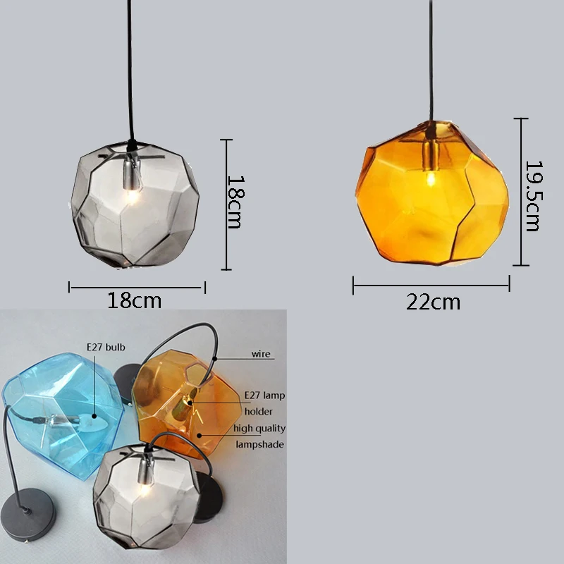 

Stone Glass Pendant Light Colorful Simple Indoor E27 LED Lamp The Restaurant Dining Room Bar Cafe Shop Light Fixtures AC110-265V