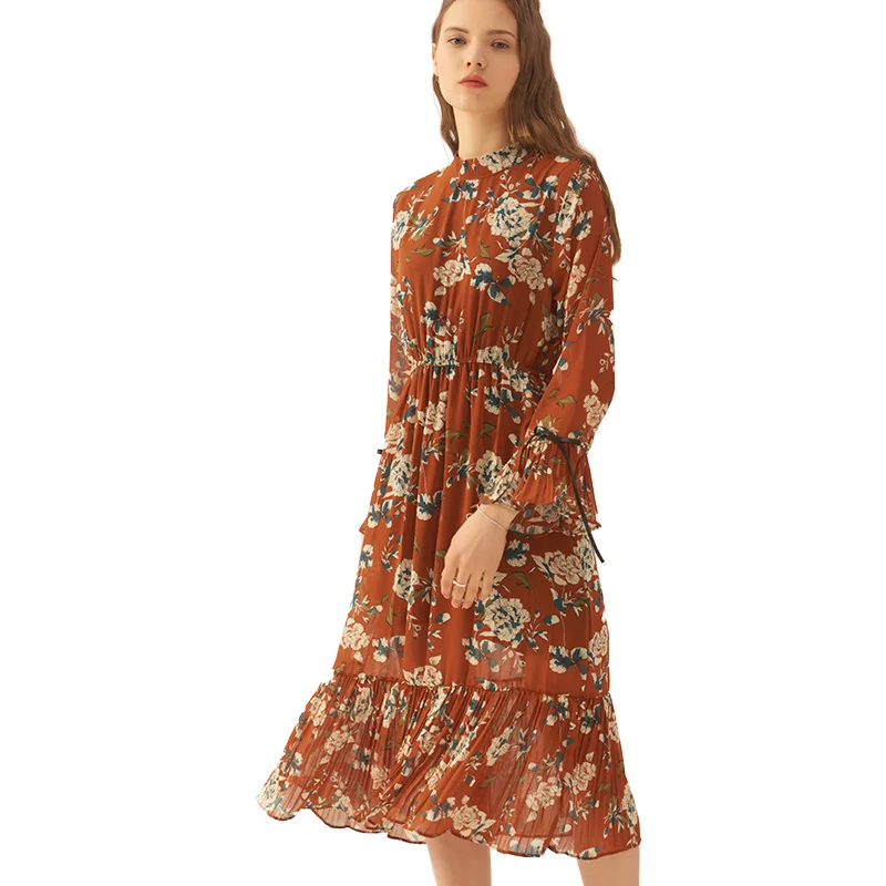 Женское платье миди YAMDI богемное винтажное с цветочным принтом и расклешенными