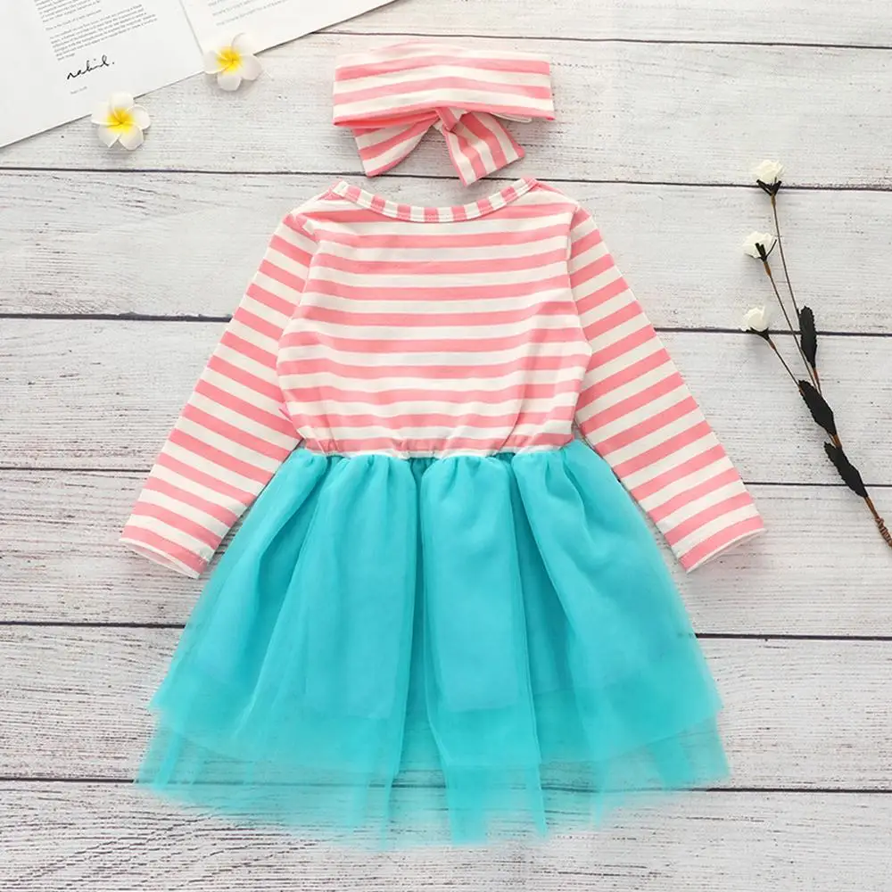 Платье-рубашка с длинным рукавом для маленьких девочек платье из тюля в полоску