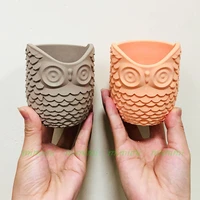 3d owl relief design concrete flower pot silicone mold diy gardening tools aromatherapy candle container plaster pen holder mold