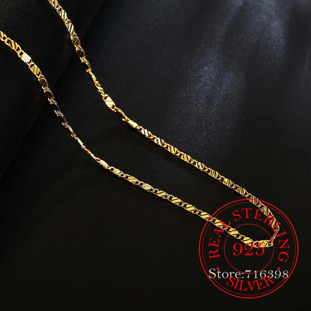 

925 Sterling Silver With Gold Necklace Women, Golden Fashion Jewelry Chains Necklace 16 18 20 22 24 26 28 30"/dagada