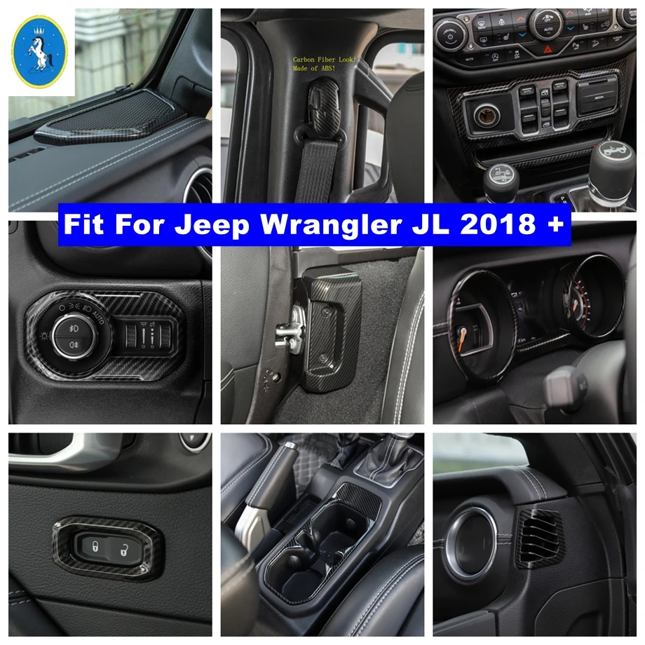 

Dashboard Air AC Roof Speaker Lights Control Panel Cover Trim For Jeep Wrangler JL 2018 - 2020 Carbon Fiber Interior Refit Kit
