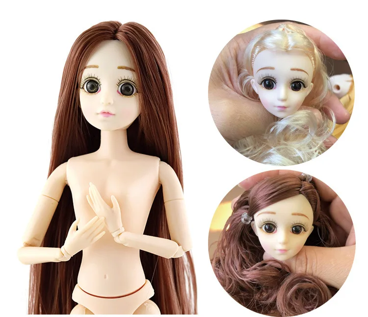 Аксессуары для куклы BJD, голова 3D, голубые и фиолетовые глаза, кудри, прямые волосы, женское обнаженное тело, для 1/6, кукла BJD, подарок для девочки, голова