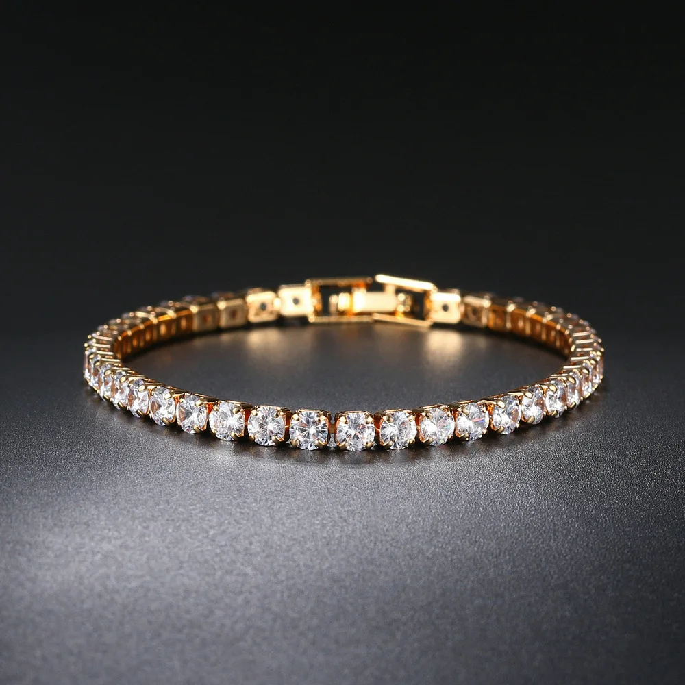 

Cubic Zircon Tennis 4mm Luxury Crystal Bracelet for Women Wedding Gift Gold Color Metal Roman Chain Bracelets Bangles Jewelry
