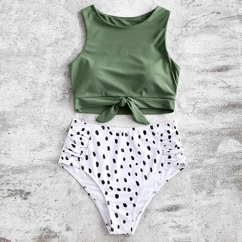 Новинка 2020 танкини для женщин кроп-топ с бантиком купальник высокой талией