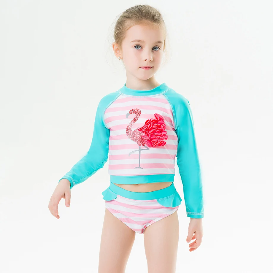 Женский купальник детский из двух частей с длинным рукавом для девочек купальный