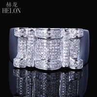 HELON 925 Sterling Silver 0.5ct Genuine Natural Diamonds Engagement Wedding Estate Band Men Ring Pave Designer Pinky Band Ring