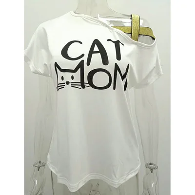

t Shirt Skew Neck Cross Irregular T-Shirt Off Shoulder Casual Loose Short Sleeve Plus Size Tee Harajuku Tops Summer Women New