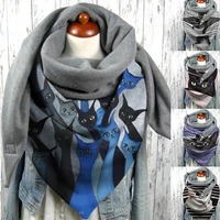 fashion winter women cats floral print button soft neck wrap warm scarf shawl