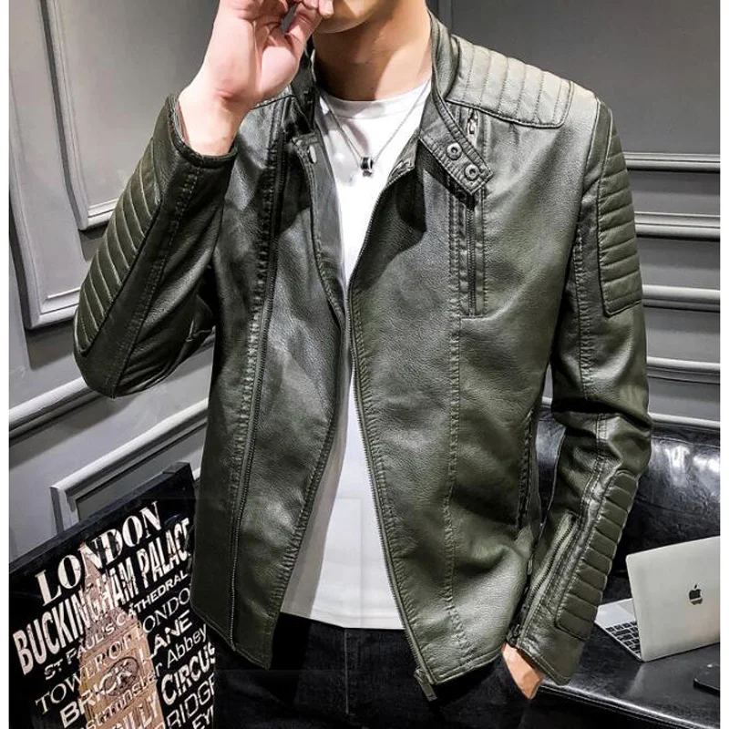 Мужская куртка из искусственной кожи приталенная Повседневная Верхняя одежда