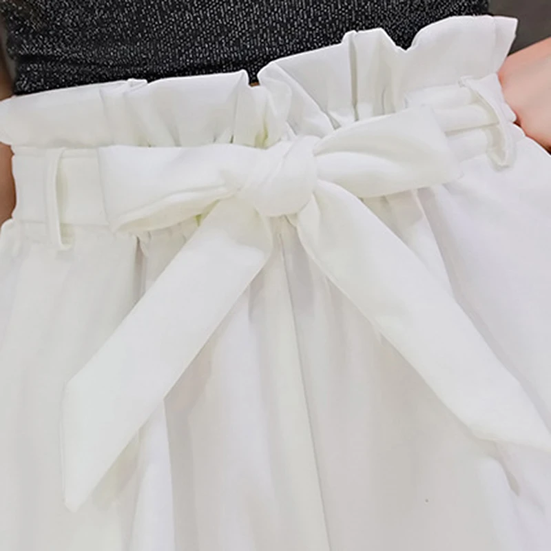 

New Summer Shorts Women Pocket Polyester High Waist Knee Length Solid Casual Summer Sport Trousers Bow Drawstring Feminino