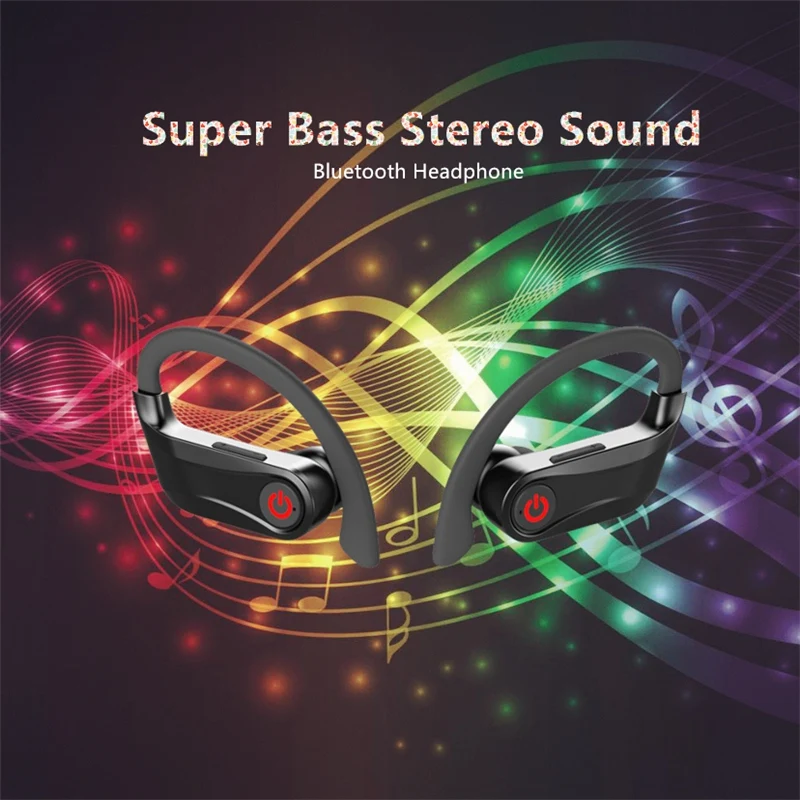 

LED Display Bluetooth 5.0 Headset 9D Stereo Sound Ear Hook Wireless Earphone for Huawei P30 Pro Xiaomi Note 7 Pro Mi 9
