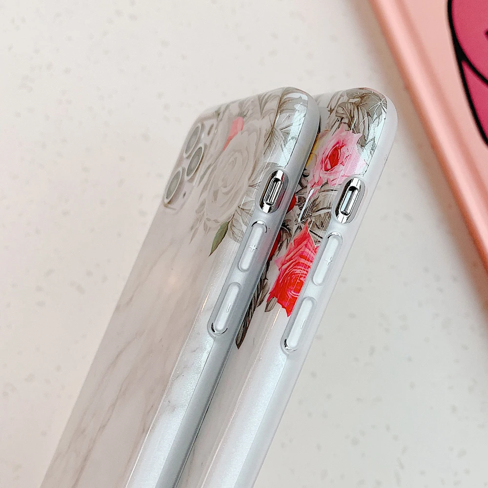 Ретро Цветочный Белый Мраморный чехол для телефона iPhone 11 Pro Max XR X XS 7 8 6S Plus мягкий IMD