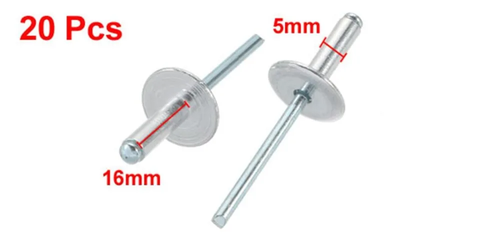 

20Pcs 5x16mm Rivets Aluminum Open End Large Flange Blind Rivet Fasteners for Buildings Cars Ships Aircraft Machines Rivet