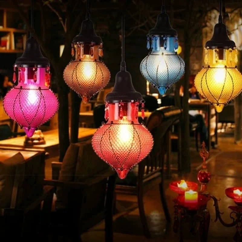 E27 стеклянный подвесной светильник в винтажном стиле лампа лофт красочные