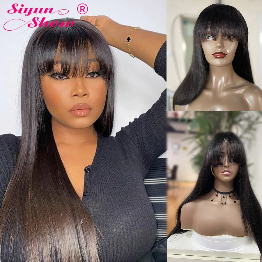 

Siyun Show Bone Straight Lace Front Wig Fringe Wig Human Hair Wigs For Women 13X6 HD Transparent Lace Frontal Wigs With Bangs
