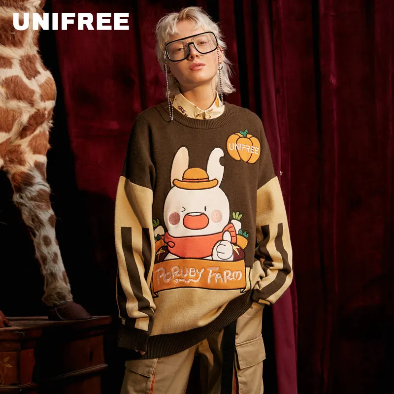 UNIFREE осень 2019 новый модный свободный свитер с принтом и длинным рукавом U193K205AA |