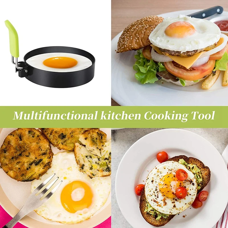 

Non Stick Egg Ring, Egg Rings Mold with Silicone Handle, Egg Cooking Rings Set for Frying Eggs Griddle Egg Making Mold