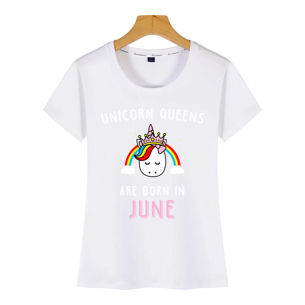 Tops T Shirt Women gift unicorn queens are born in june Casual Black Short Female Tshirt | Женская одежда