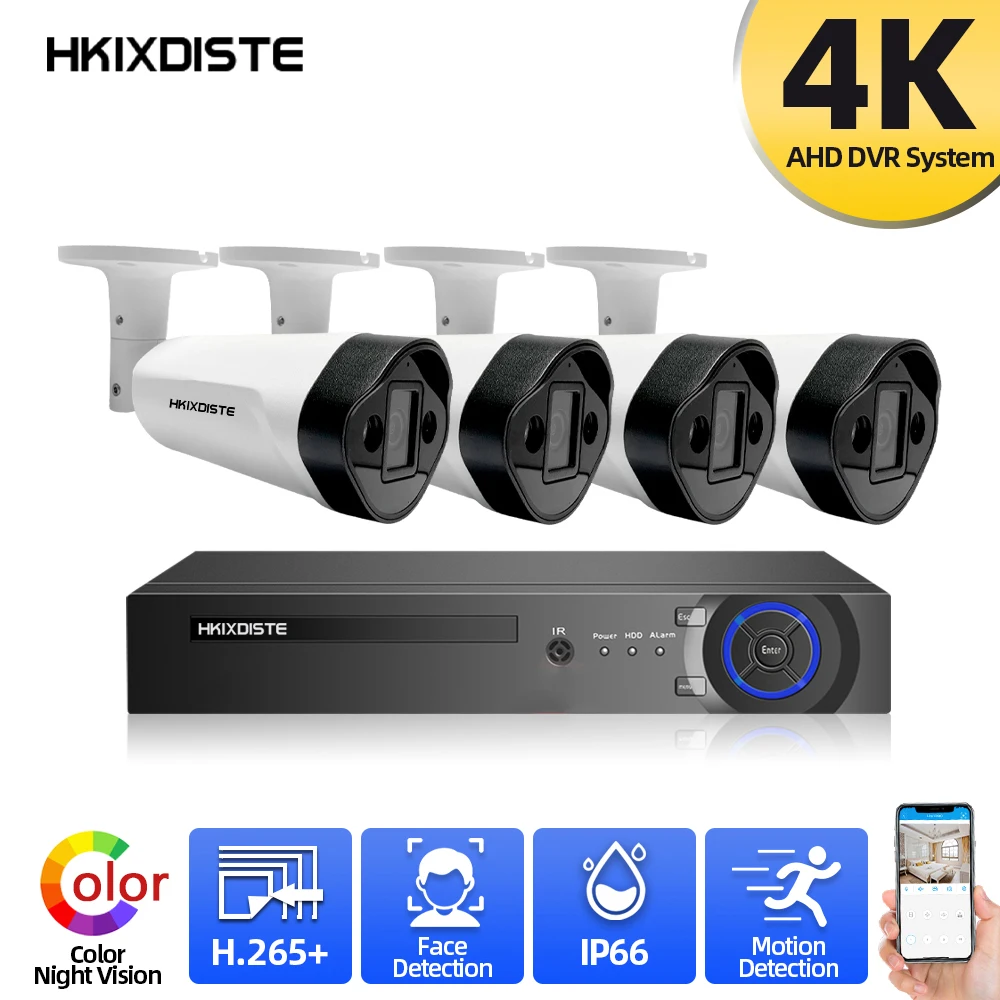 

HKIXDISTE 4K CCTV DVR Home Security Camera System Set 8.0MP 4CH DVR Kit IP66 Colorfull Night Vision Surveillance Camera Kit