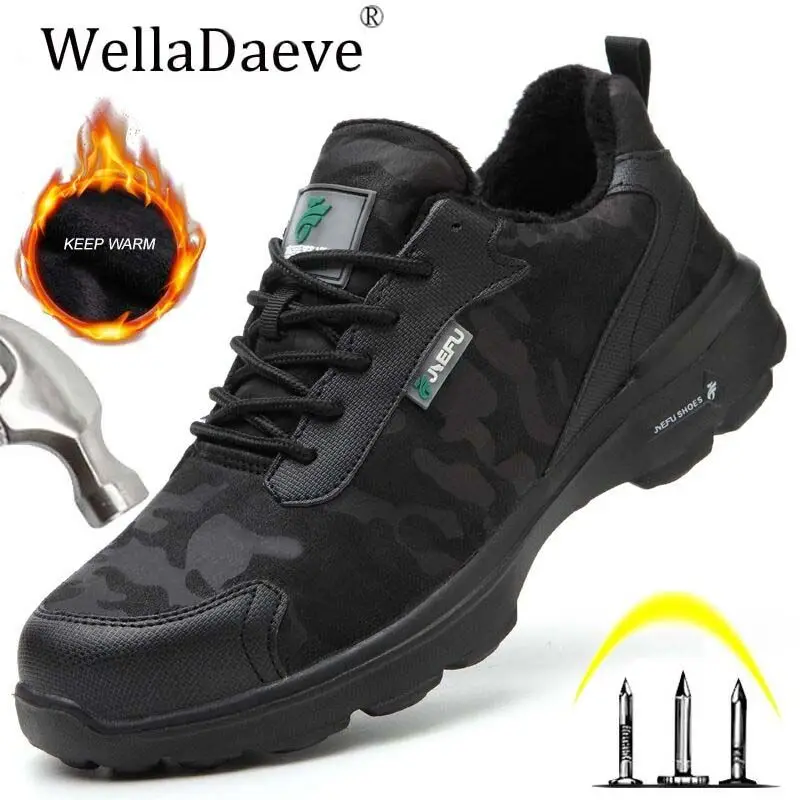 Мужские зимние теплые рабочие ботинки со стальным носком легкие строительные