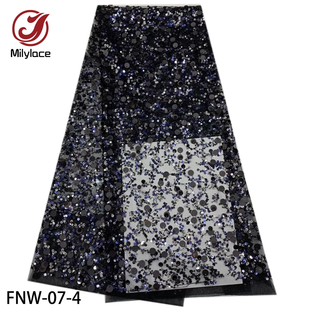 

Milylace shiny sequins French lace fabric colorful sequins tulle lace fabrics high quality 5 yards for party dresses FNW-07