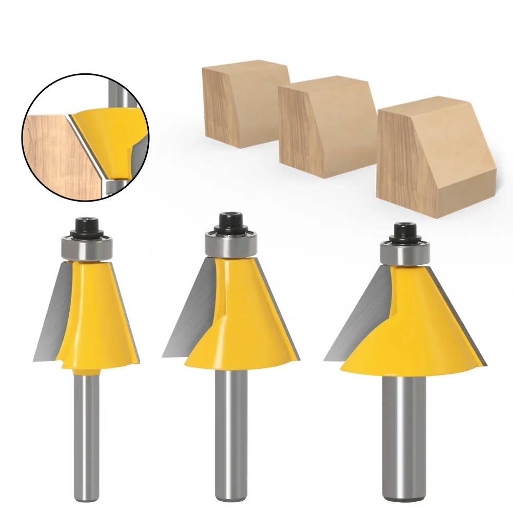 

3 Pieces 12mm Shank Chamfer Router Bits Set 15 22.5 30 Degree Bevel Edging Milling Cutters Kit