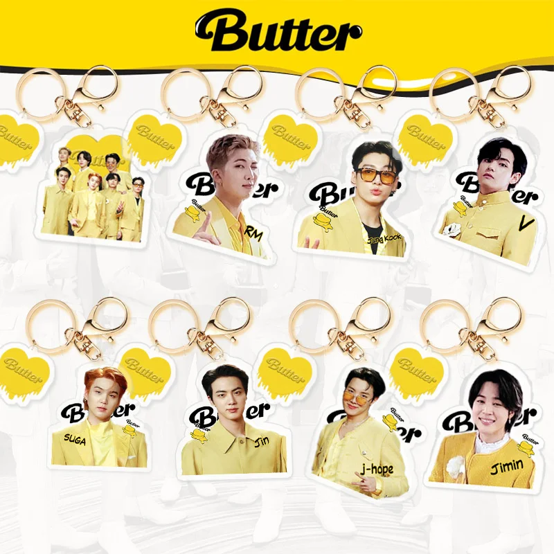 

KPOP Bangtan Boys Butter Acrylic Keychain Pendant Keyring K-POP JK V JIN SUGA RM Student Gifts New Korea Group Thank You Card