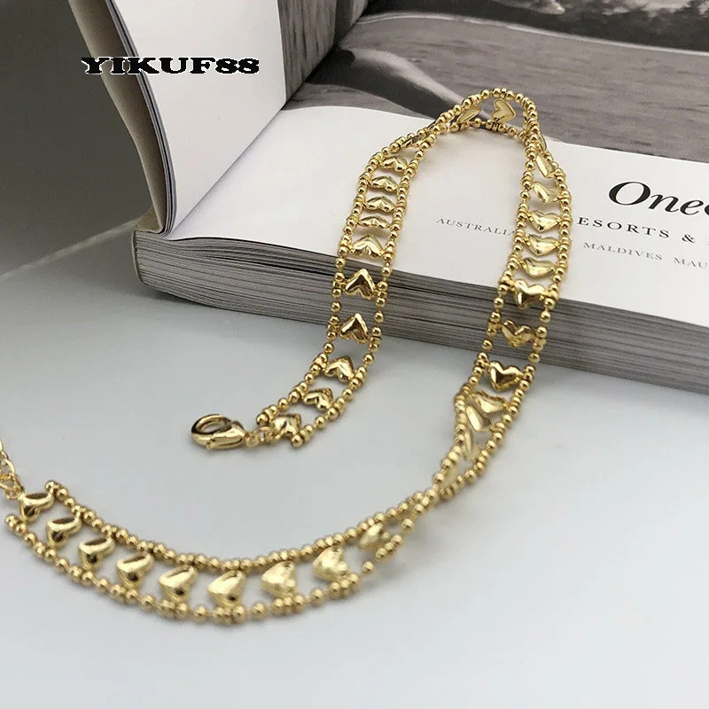 

YIKUF88 Copper Plated Real Gold 18K Women Love Necklace Female Double Hip Hop Short Necklace One Hundred Punk Necklace