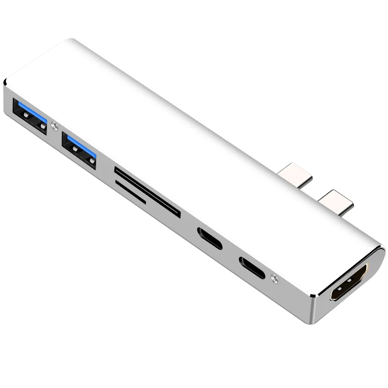 Ingelon type C концентратор USB 3,0 MicroSD/SDHC USB C к 4K HDMI RJ45 к type C для MacBook Pro адаптер 1" 15" 5 Гбит/с OTG концентратор - Цвет: Silver--M-7in1