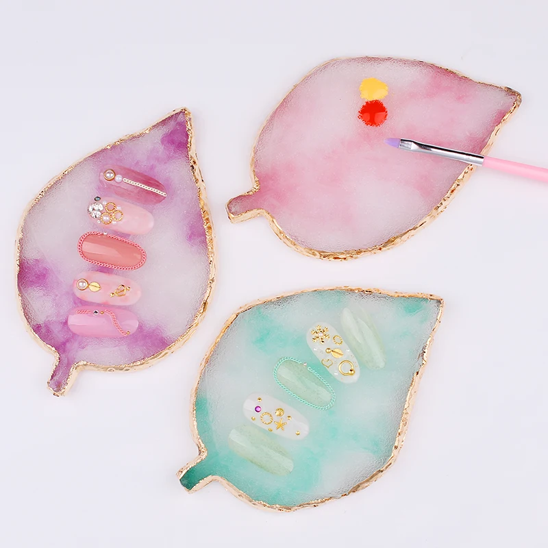 3 * 4.7in Мрамор ногтей Краски ing палитры листья/круглый Форма натуральный камень