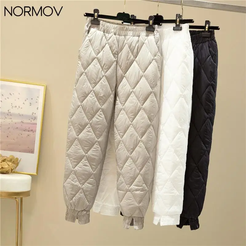 

NORMOV Women Down Cotton Pants Winter High Waist Fashion Split Straight Trousers Casual Thick Warm Plush Velvet Harem Pant Women