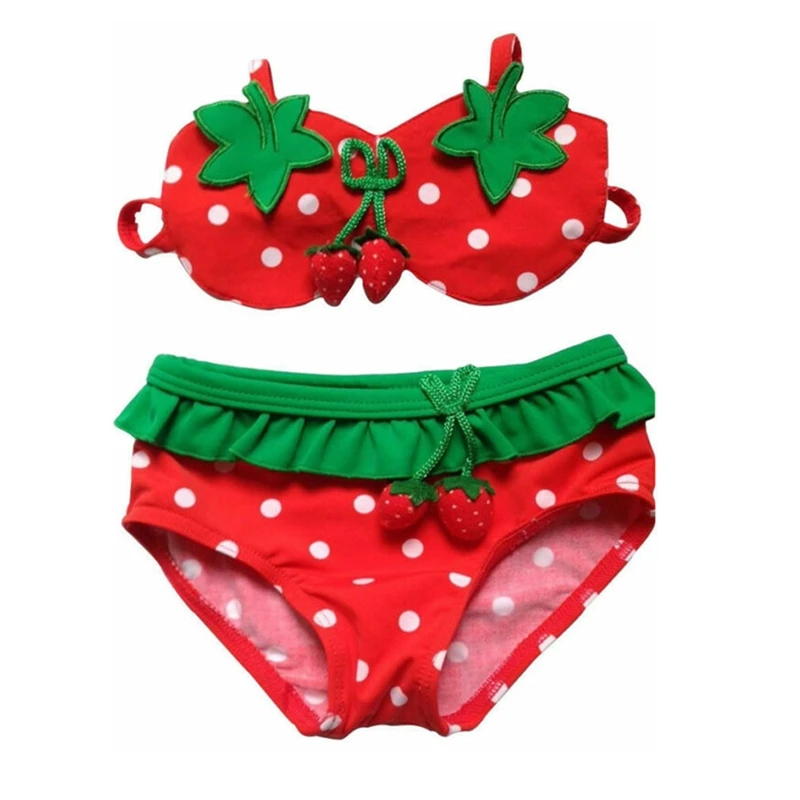 Милый комплект бикини для маленьких девочек 3 шт. с принтом клубники красного