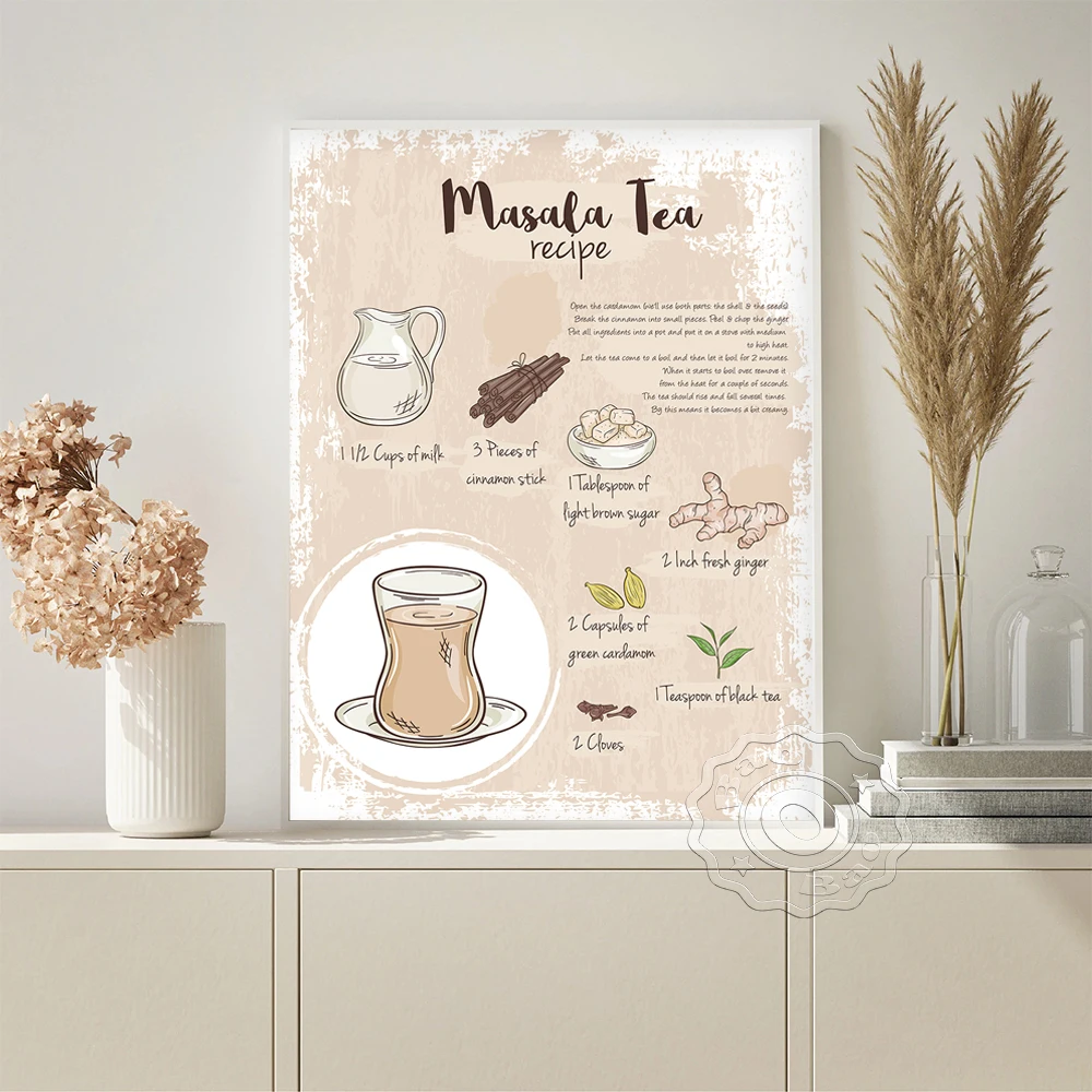 

Masala Tea Recipe Modern Art Prints Poster India Chai Illustration Canvas Painting Modern Minimalist Wall Stickers Home Decor