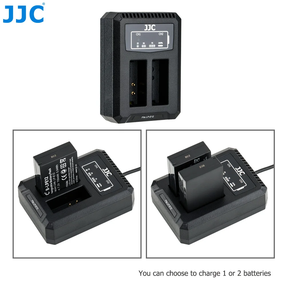 JJC LC E12C USB Dual Батарея Зарядное устройство для Canon LP E12 LPE12 батареи на PowerShot SX70 HS EOS M M50