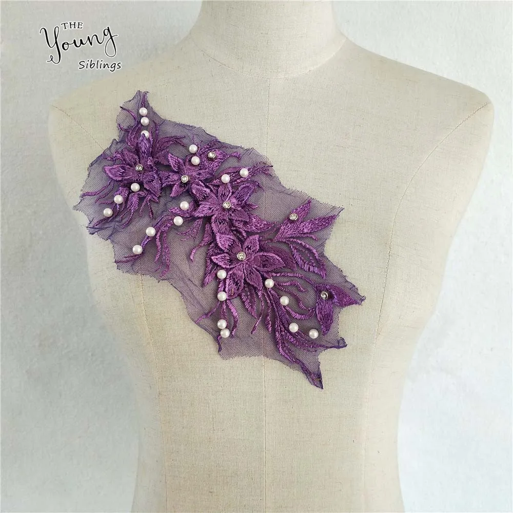 Модный стиль фиолетовая вышивка ABS жемчужный кружевной воротник DIY ткань вырез